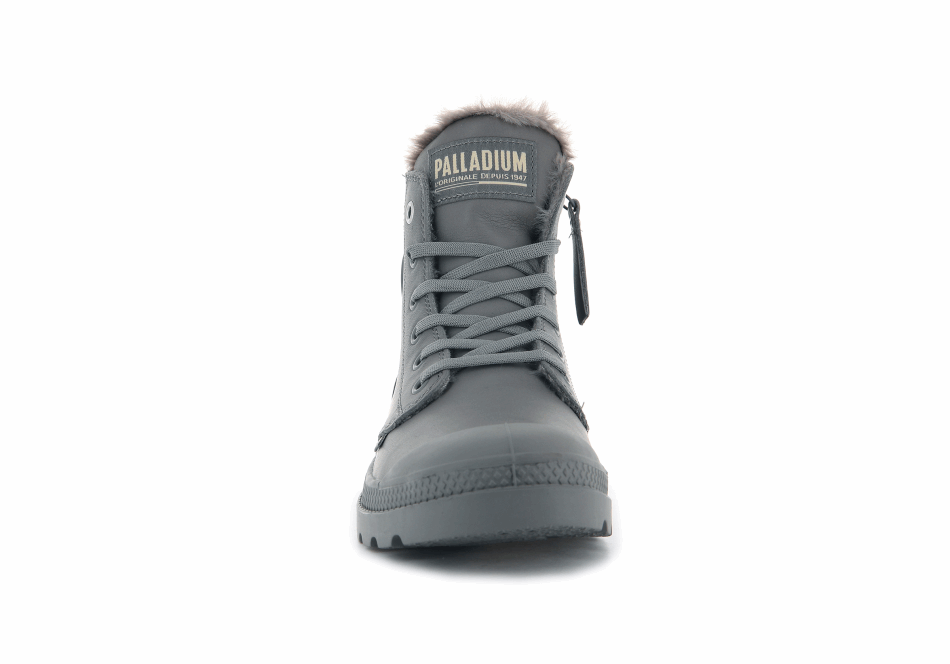 Palladium Pampa Hi Zip Leather S Gray Flannel